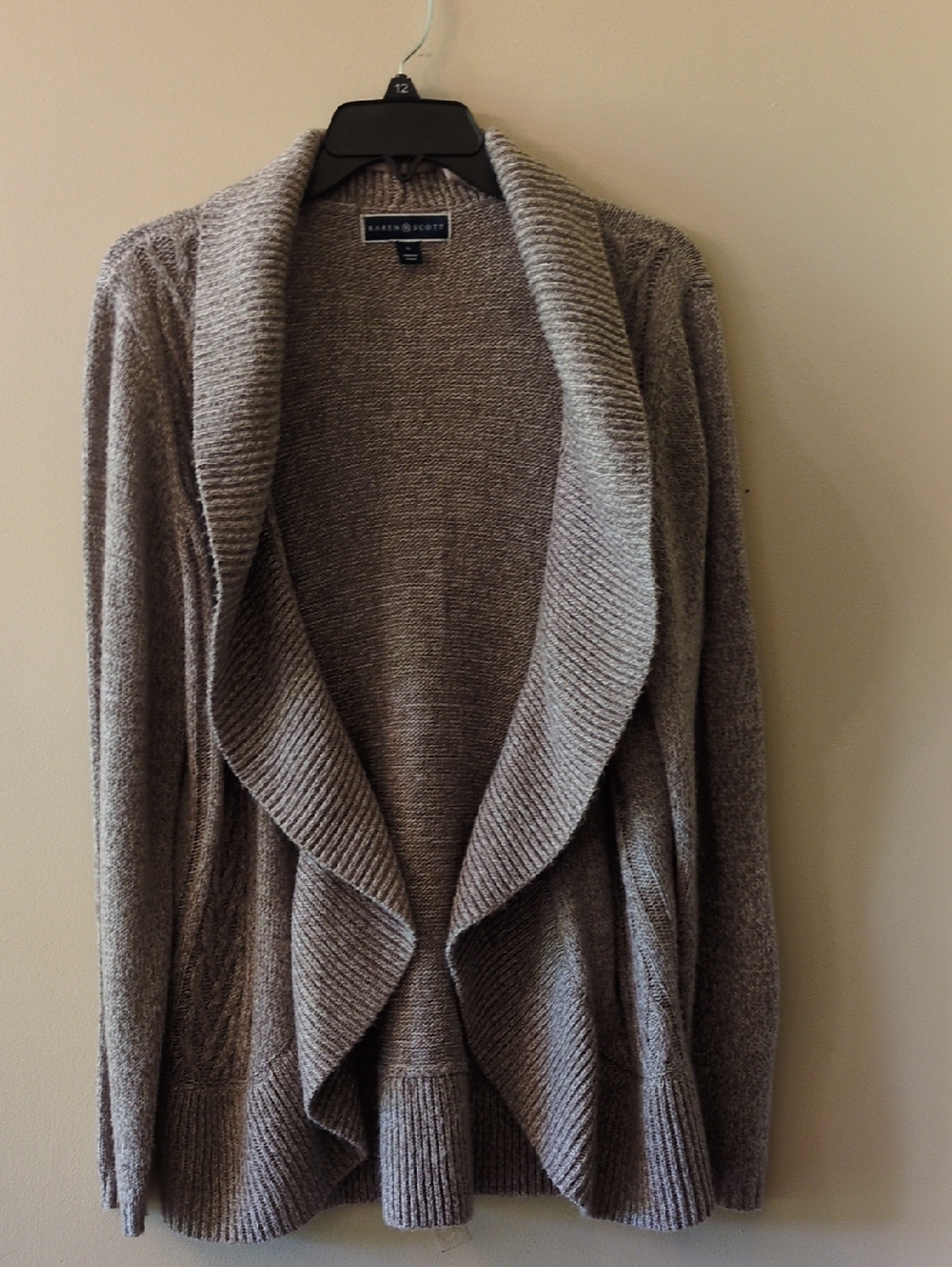 Karen Scott Taupe Open-Front Draped Cardigan